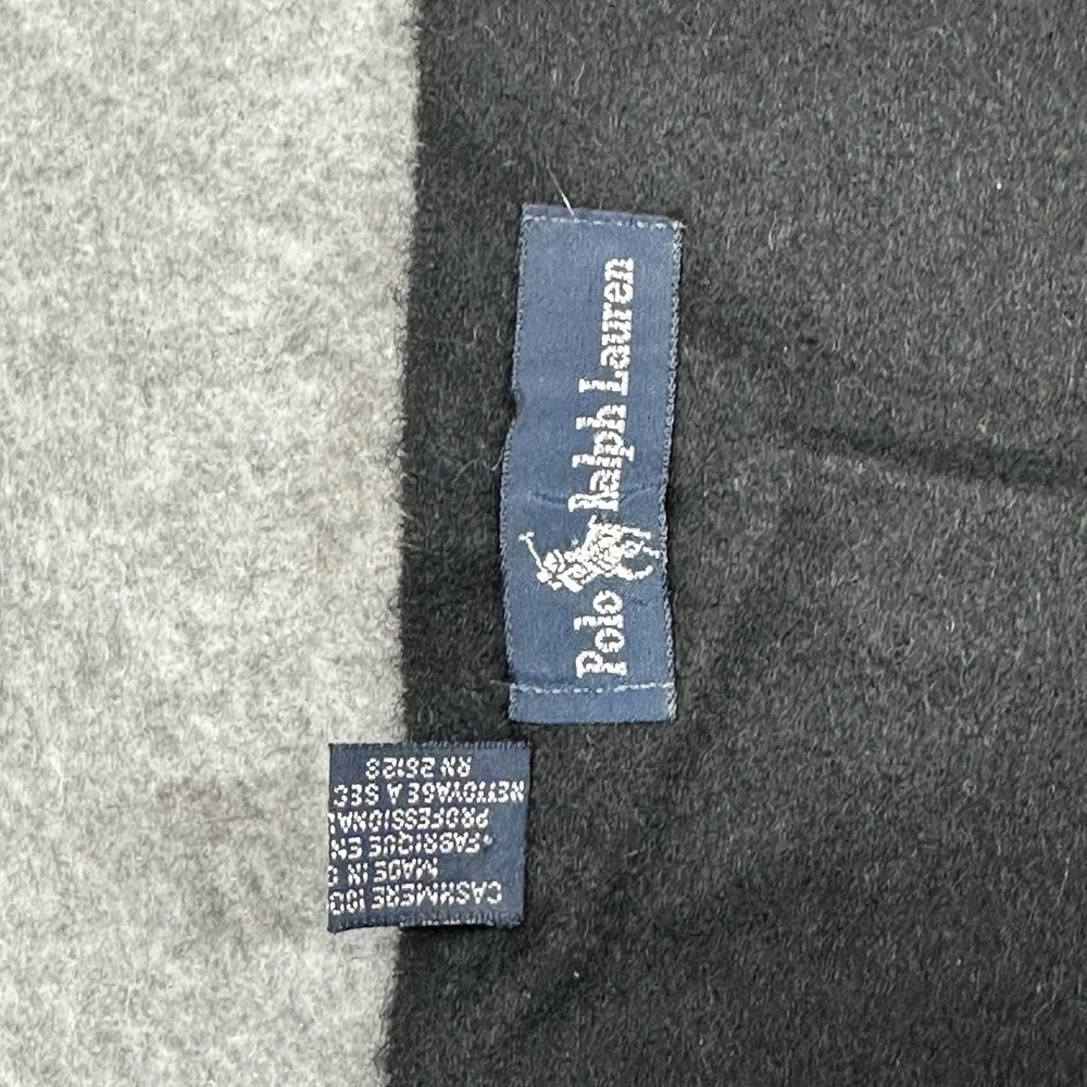 Polo Ralph Lauren 100% Cashmere Black Scarf Crest‎ Logo Made Germany 54 X 12 VTG